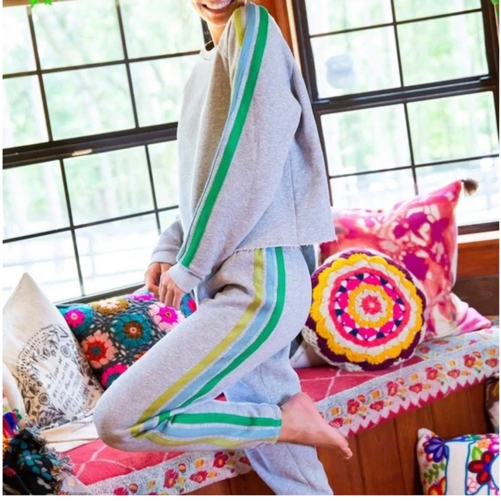 Natural Life Cropped Crewneck Sweatshirt and Jogger Matching 2–Piece Set